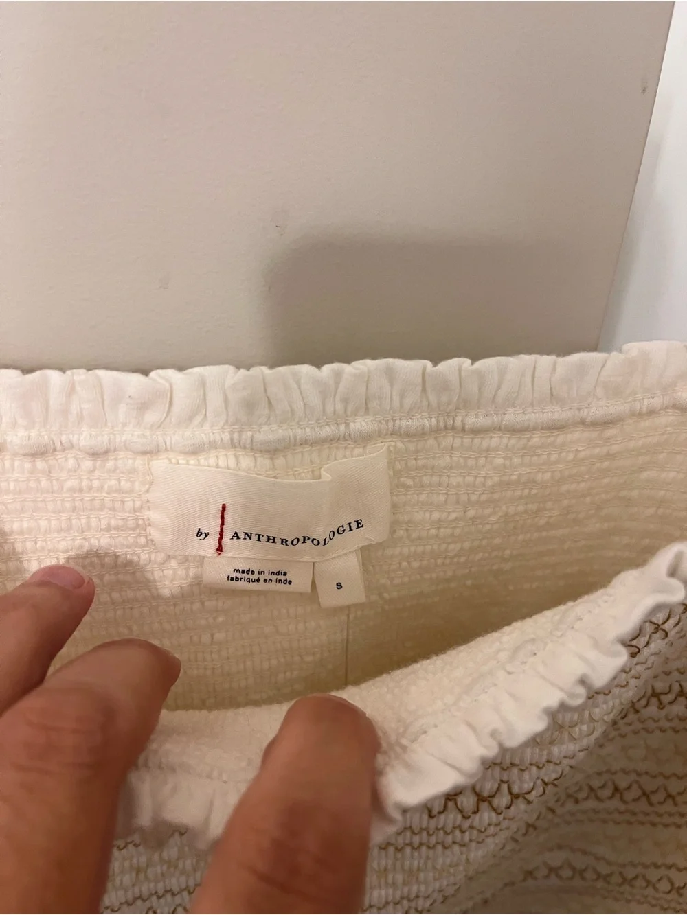 Anthropologie Cream White Embroidered Puff-Sleeve Peasant Blouse